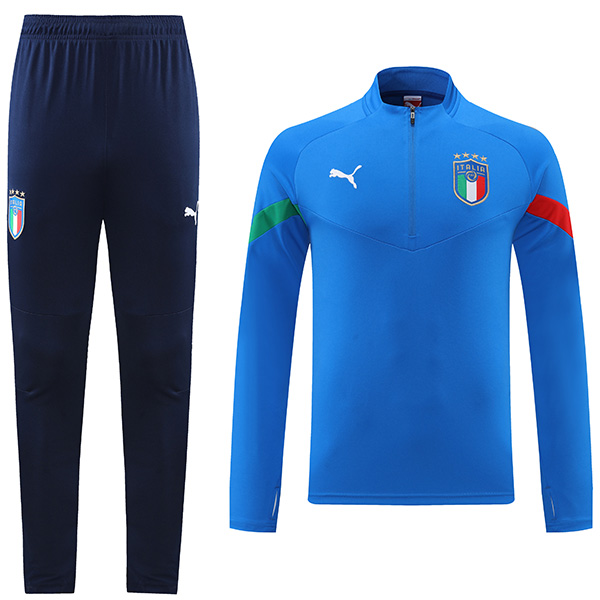 Italy tracksuit blue soccer pants suit sports set zipper necked uniform men's clothes football training kit 2022-2023