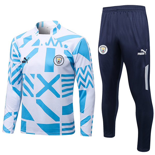 Manchester city tracksuit blue white soccer pants suit sports set necked uniform men's clothes football training kit 2022-2023
