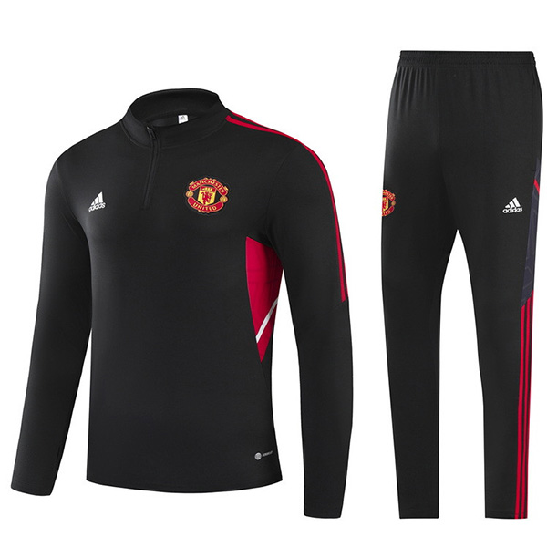 Manchester united tracksuit black soccer pants suit sports set zip necked cleats men's clothes football training kit 2022-2023