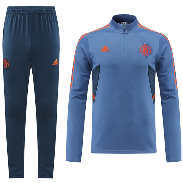 Manchester united tracksuit blue soccer pants suit sports set zipper necked uniform men's clothes football training kit 2022-2023