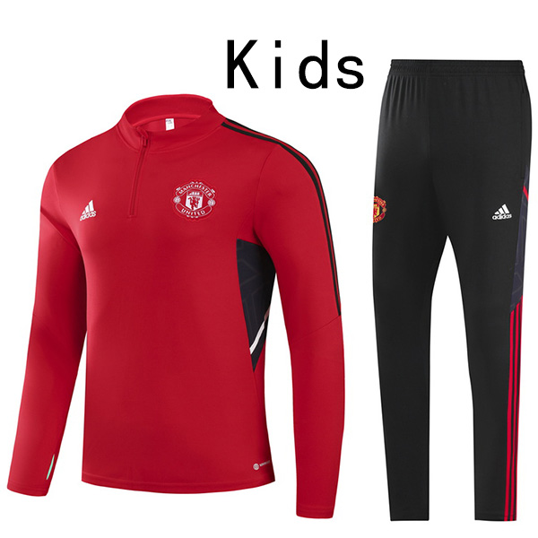 Manchester united tracksuit red kids kit soccer pants suit sports set zipper necked cleats youth uniform children football mini training kit 2022-2023