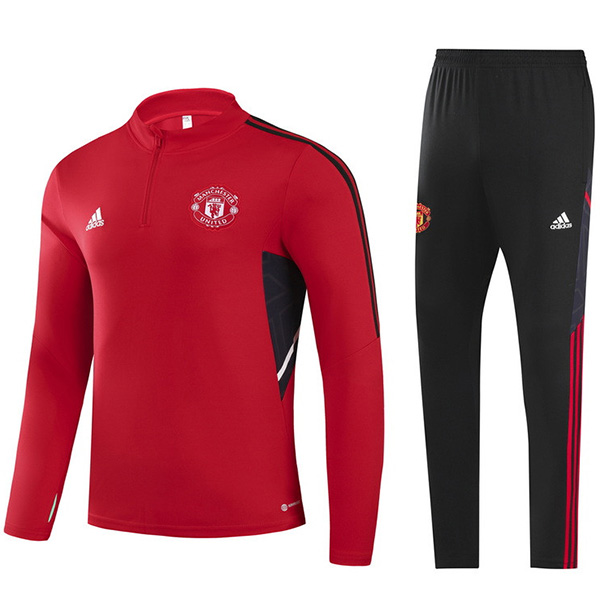 Manchester united tracksuit red soccer pants suit sports set zip necked cleats men's clothes football training kit 2022-2023