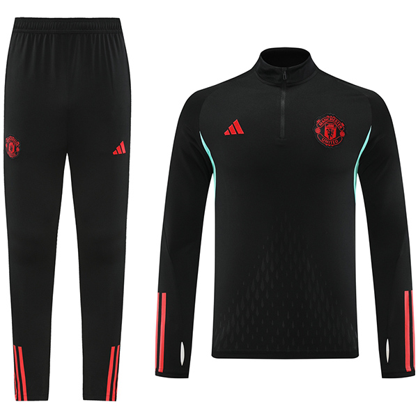 Manchester united tracksuit soccer pants suit sports set half zip necked black uniform men's clothes football training kit 2023-2024