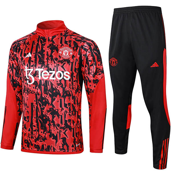 Manchester united tracksuit soccer pants suit sports set half zip necked uniform men's clothes football black red training kit 2023-2024