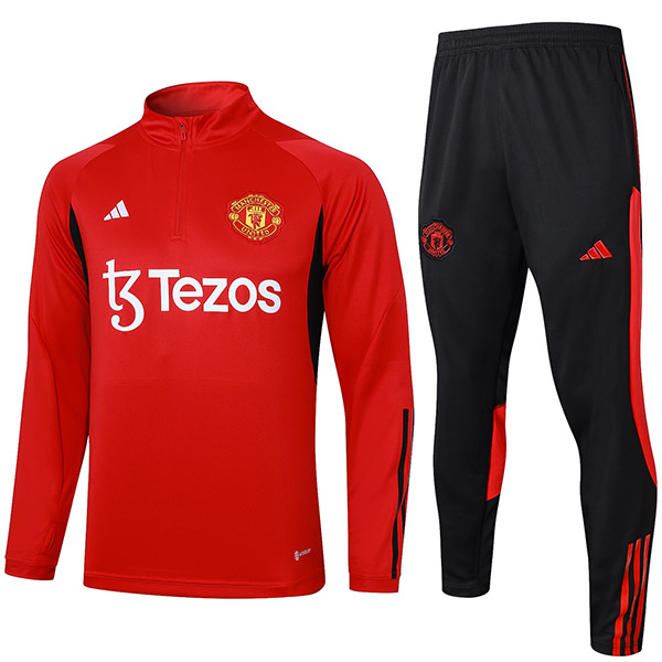 Manchester united tracksuit soccer pants suit sports set half zip necked uniform men's clothes football red black training kit 2023-2024