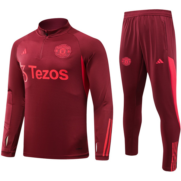 Manchester united tracksuit soccer pants suit sports set half zip necked uniform men's clothes football training red kit 2023-2024