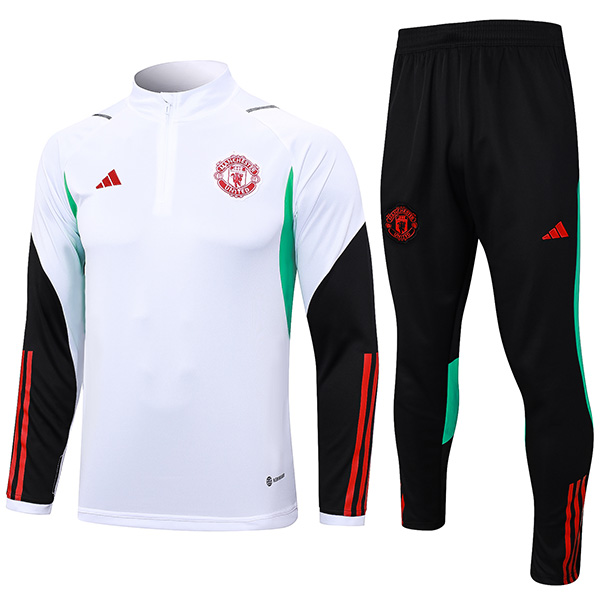Manchester united tracksuit soccer pants suit sports set half zip necked uniform men's clothes football white training kit 2023-2024