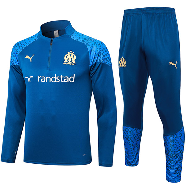 Olympique de Marseille tracksuit soccer suit sports set zipper-necked uniform men's blue clothes football training kit 2023-2024