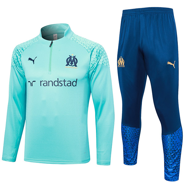 Olympique de Marseille tracksuit soccer suit sports set zipper-necked uniform men's cyan clothes football training kit 2023-2024
