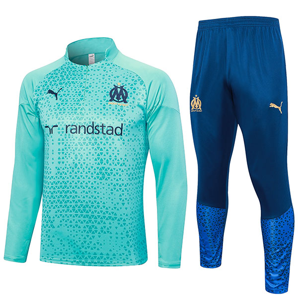 Olympique de Marseille tracksuit soccer suit sports set zipper-necked uniform men's teal clothes football training kit 2023-2024