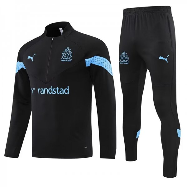 Olympique de Marseille tracksuit football sportswear tracksuit full zipper uniform men's training black outdoor soccer kit 2022-2023