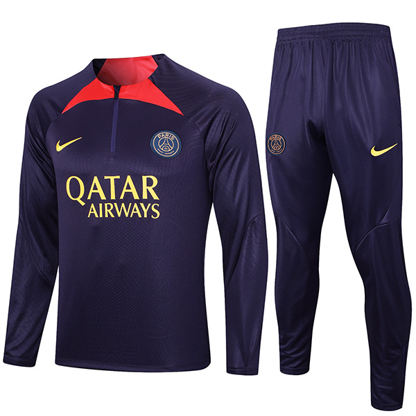 Paris saint germain tracksuit soccer pants suit sports set zipper necked purple uniform men's clothes football training kit 2023-2024