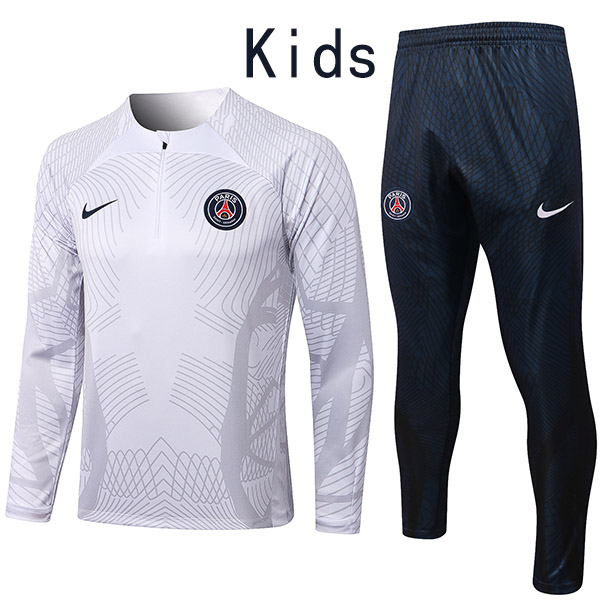 Paris saint germain tracksuit white kids kit soccer pants suit sports set zipper necked cleats youth uniform children football mini training kit 2022-2023