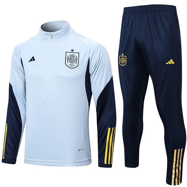 Spain tracksuit soccer pants suit sports set zipper necked uniform men's clothes football training skyblue kit 2022-2023