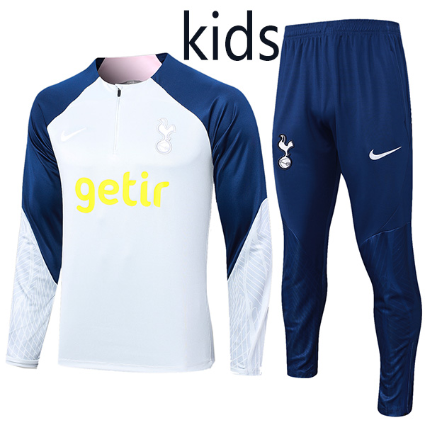 Tottenham Hotspur tracksuit kids kit soccer pants suit sports set half zip necked cleats youth uniform children light gray football mini training kit 2024