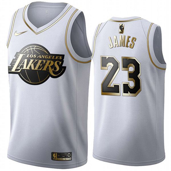 All Star Game Los Angeles Lakers 23 LeBron James White Gold Basketball ...