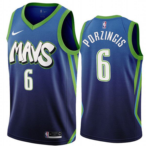 Men's Mavs Kristaps Porzingis 6 Blue City Edition Jersey Basketball ...