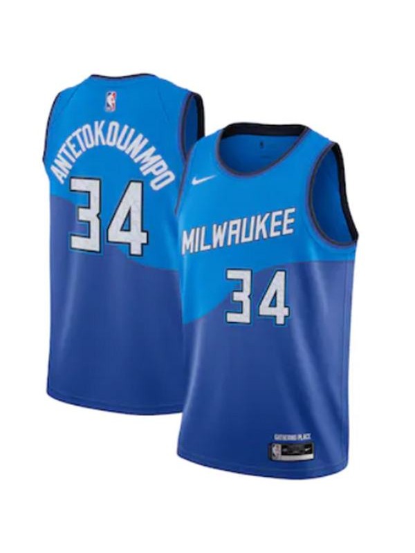 Milwaukee Bucks 34 Giannis Antetokounmpo Nba Basketball Swingman City Jersey The Alphabet Blue Edition Shirt 2021