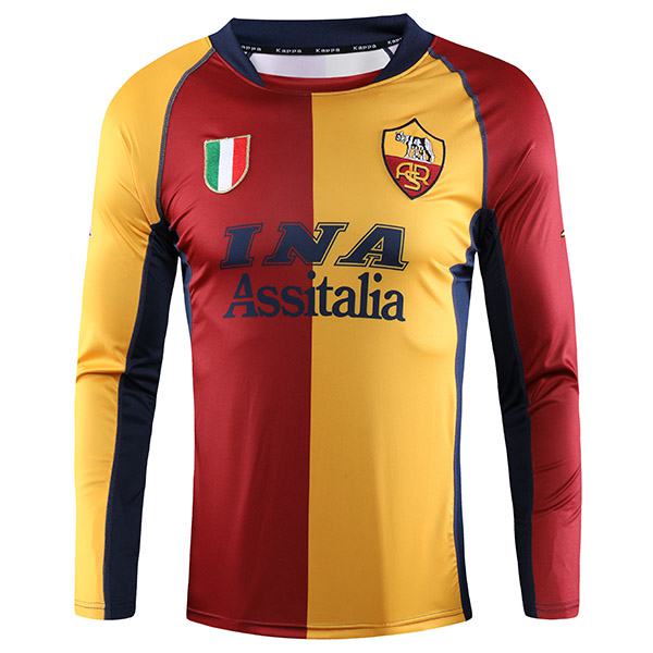AS roma home retro long sleeve soccer jersey maillot match men's 1st sportwear football shirt 2001-2002
