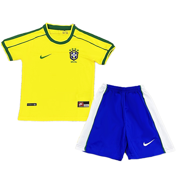 Brazil home kids retro jersey soccer kit children vintage first football mini shirt youth uniforms 1998