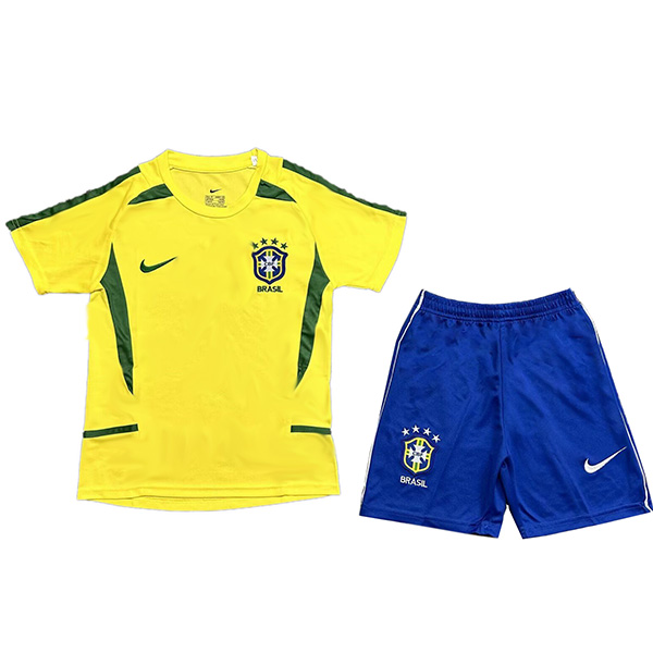 Brazil home kids retro jersey soccer kit children vintage first football mini shirt youth uniforms 2002