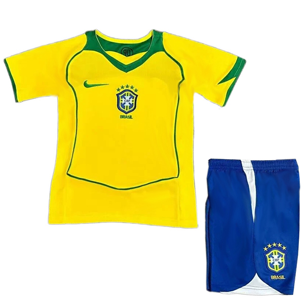 Brazil home kids retro jersey soccer kit children vintage first football mini shirt youth uniforms 2004