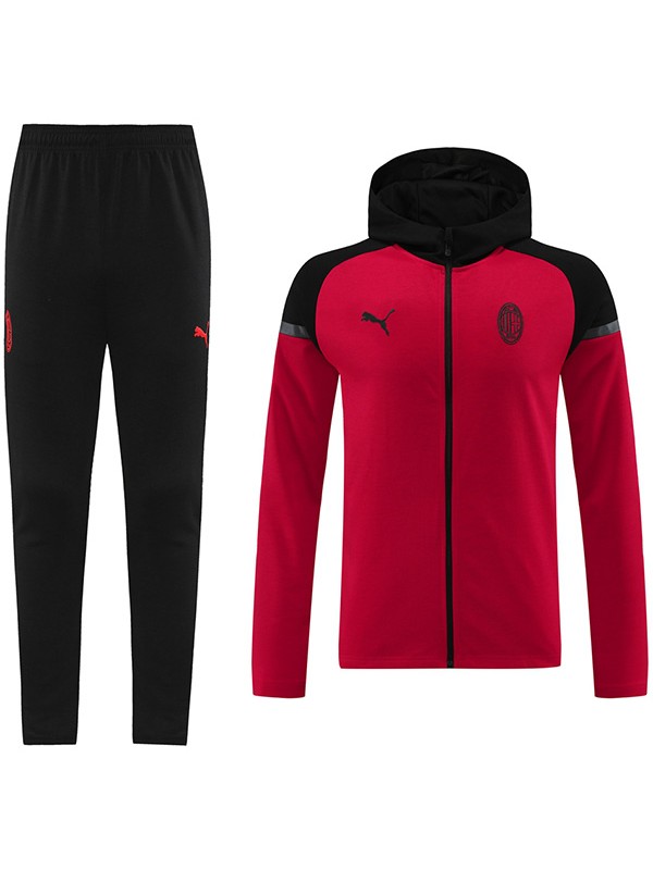 AC milan hoodie jacket football sportswear tracksuit full zipper men's training kit athletic outdoor uniform soccer red coat 2024-2025