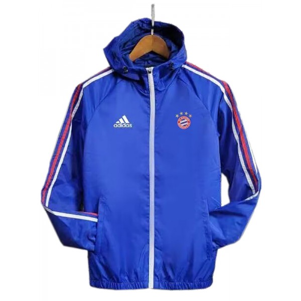 Bayern Munich windbreaker hoodie jacket football sportswear tracksuit full zipper men's training blue kit outdoor soccer coat 2024-2025