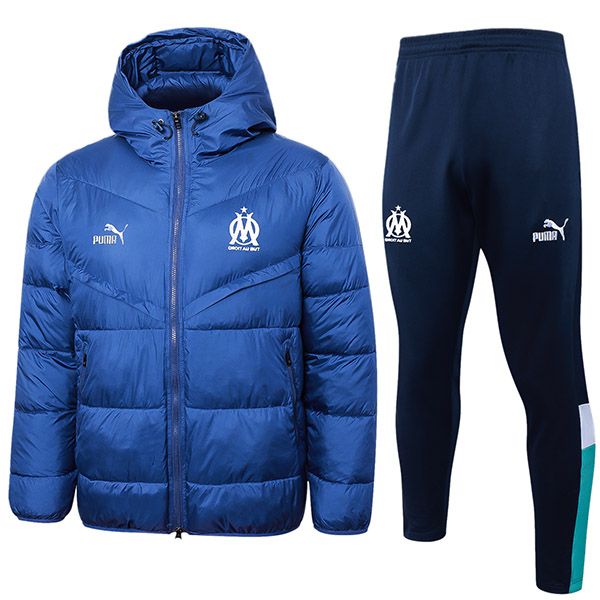 Olympique de Marseille hoodie cotton-padded jacket football sportswear tracksuit full zipper men's training navy kit outdoor soccer coat 2024