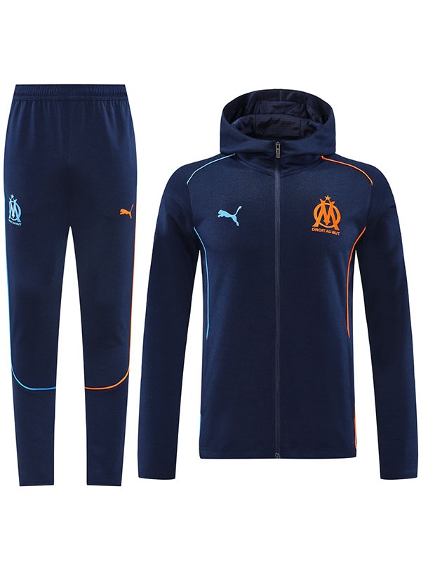 Olympique de Marseille hoodie jacket football sportswear tracksuit full zipper uniform men's training all navy kit outdoor soccer coat 2024-2025