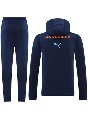 Olympique de Marseille hoodie jacket football sportswear tracksuit full zipper uniform men's training all navy kit outdoor soccer coat 2024-2025