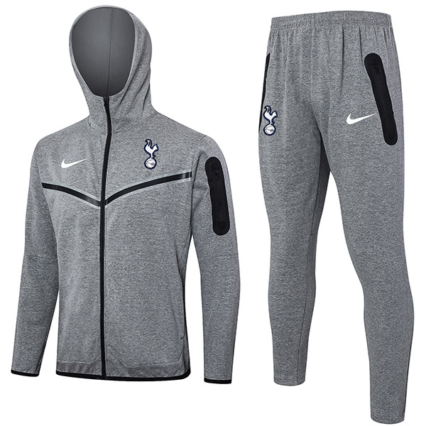 Tottenham Hotspur hoodie jacket football sportswear all grey tracksuit full zipper men's training kit athletic outdoor uniform soccer coat 2024-2025