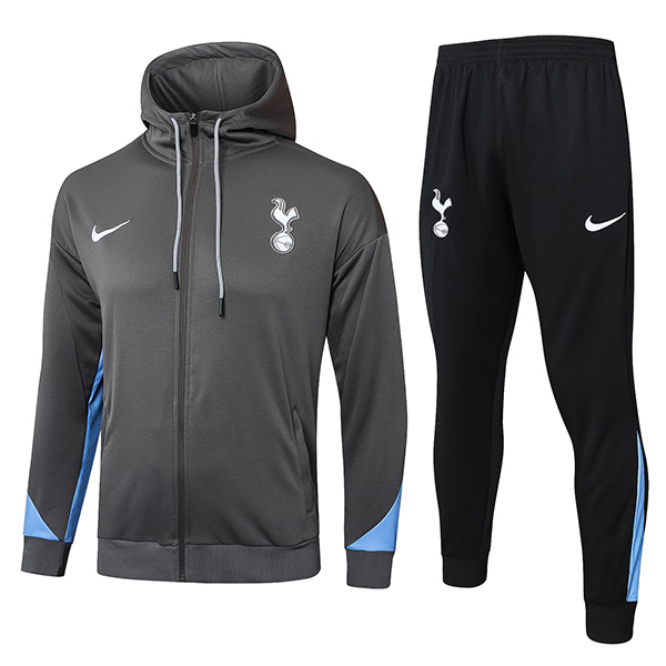 Tottenham hotspur hoodie jacket football sportswear tracksuit full zipper-neck men's training kit outdoor soccer gray black coat 2024-2025