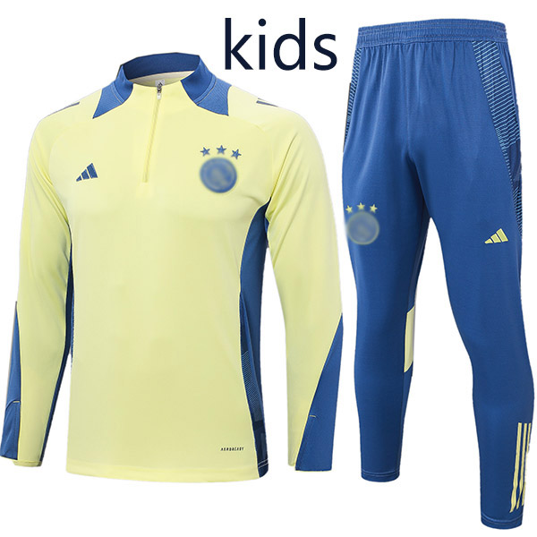 Ajx tracksuit kids kit soccer pants suit sports set zipper necked cleats youth uniform children football mini training yellow navy kit 2024-2025