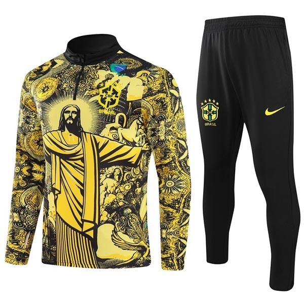 Brazil tracksuit soccer suit sports set zipper-necked special gold uniform men's clothes football training kit 2024-2025