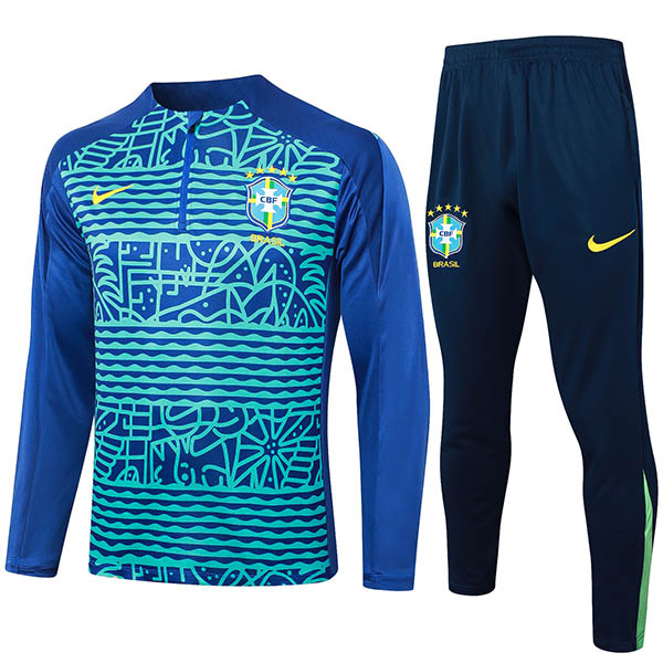 Brazil tracksuit soccer suit sports set zipper-necked uniform men's clothes football training dark blue kit 2024-2025